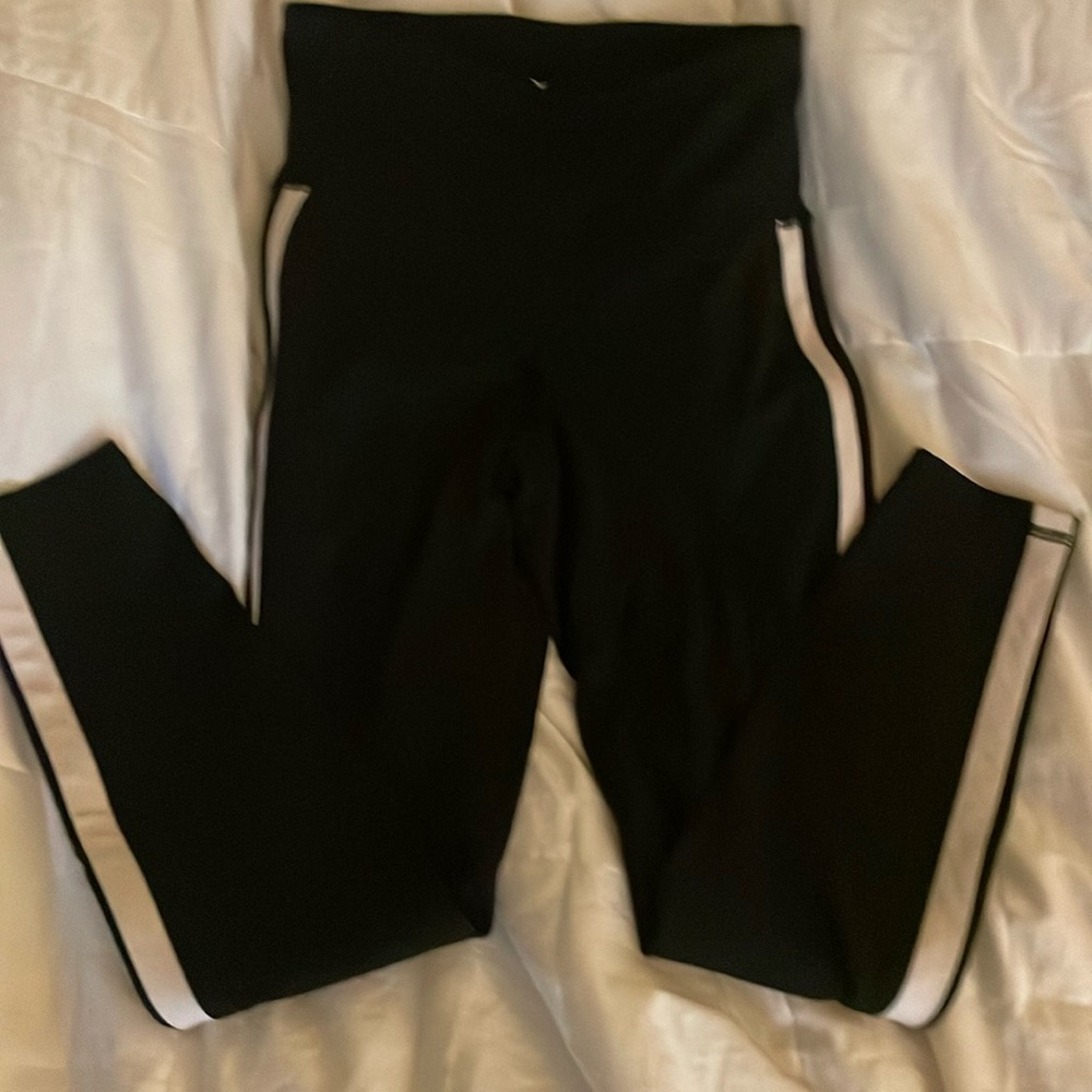 Old Navy Active Black Leggings with White Stripe on side Size S